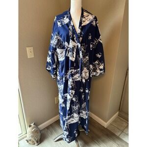 Sakurai Shoji Japan Cotton Kimono Yukata Robe Navy Blue Sumo Wrestler Print M